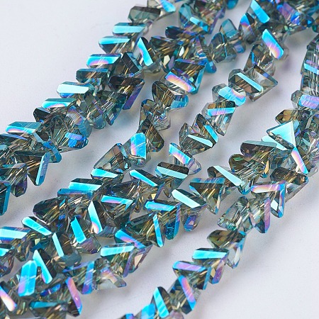 Honeyhandy Electroplate Glass Beads Strands, Full Rainbow Plated, Faceted, Triangle, Dark Cyan, 4.5x5x6mm, Hole: 1mm, about 100pcs/strand, 13.7 inch(35cm)
