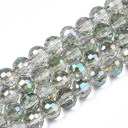 Electroplate Transparent Glass Beads Strands, AB Color Plated, Faceted, Round, Light Green, 8x7mm, Hole: 1.6mm, about 71pcs/strand, 19.88 inch(50.5cm)
