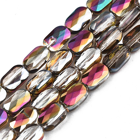 Electroplate Transparent Glass Beads Strands, AB Color Plated, Half Plated, Faceted, Rectangle, Coffee, 7x4x3mm, Hole: 1mm, about 79~80pcs/strand, 20.47 inch(52cm)