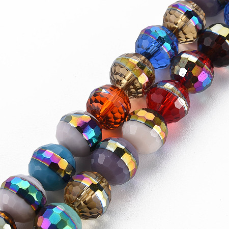 Honeyhandy Electroplate Transparent Glass Beads Strands, Rainbow Color Plated, Faceted, Round, Colorful, 10x9.5mm, Hole: 1.4mm, about 39~40pcs/strand, 14.17 inch~14.57 inch(36~37cm)