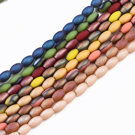 ARRICRAFT Frosted Electroplate Glass Beads Strands, Barrel, Mixed Color, 6x4mm, Hole: 0.8mm, about 98~99pcs/strand, 21.26~23.62 inches(54~60cm)
