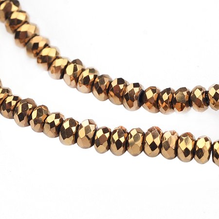 NBEADS 1 Strand Golden Plated Faceted Abacus Electroplate Glass Beads Strands with 3x2mm,Hole:1mm,about 202pcs/strand