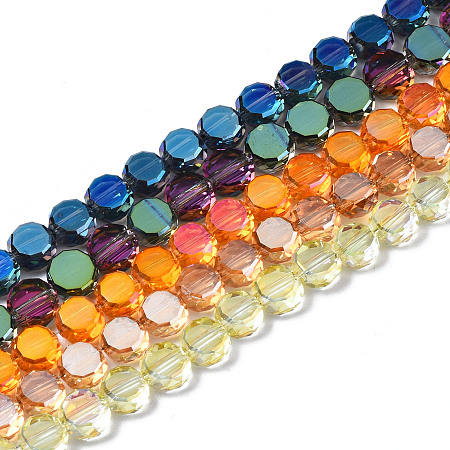 Arricraft Electroplate Transparent Glass Beads Strands, AB Color Plated, Faceted, Flat Round, Mixed Color, 5.5x6x3.5mm, Hole: 1.2mm, about 97~100pcs/strand, 19.92~20.79 inch(50.6cm~52.8cm)