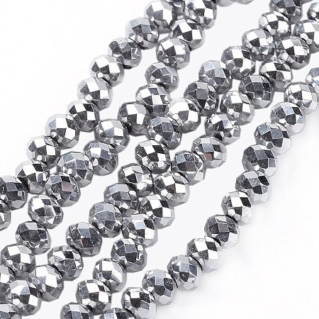 NBEADS 10 Strands Platinum Plated Faceted Abacus Electroplate Glass Bead Strands With 3x2mm,Hole: 0.5mm,About 200pcs/strand