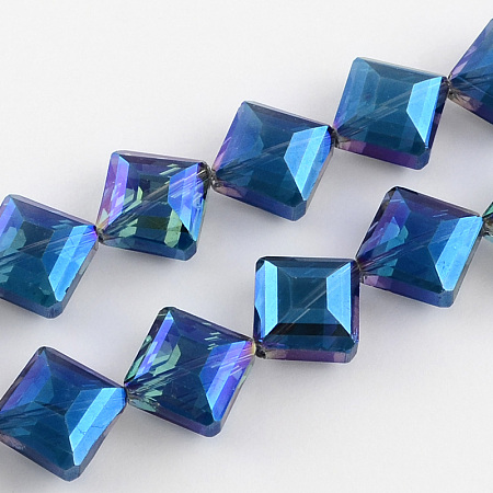 NBEADS Transparent Electroplate Faceted Glass Beads Strands, Square, DarkBlue, 17x17x7.5mm, Hole: 2mm; about 40pcs/strand, 25.1