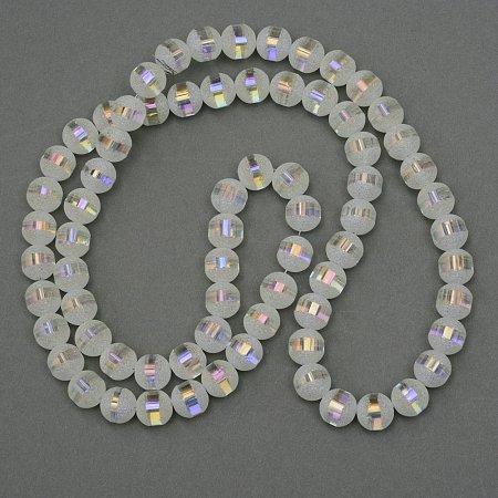 NBEADS 10 Strands AB Color Plated Round LightGoldenrodYellow Frosted Electroplate Glass Bead Strands With 8~9mm,Hole: 1.5mm,About 72pcs/strand