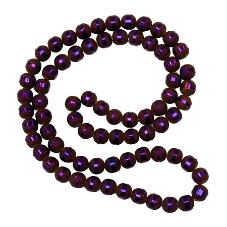 NBEADS 10 Strands Frosted Round Purple Plated Electroplate Glass Bead Strands with 8~9mm,Hole: 1.5mm,about 72pcs/strand