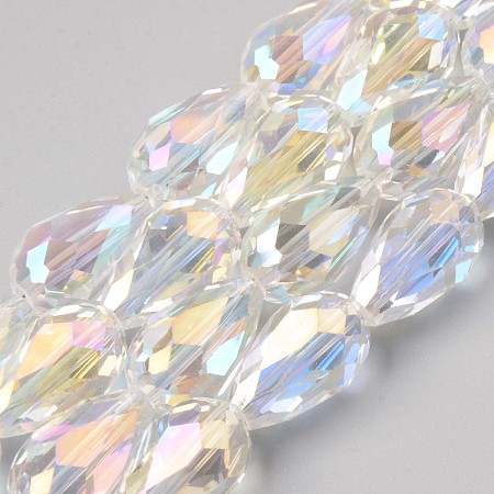 Honeyhandy Transparent Glass Beads Strands, AB Color Plated, Faceted Teardrop, Clear AB, 19x12mm, Hole: 1.6mm, about 40pcs/strand, 30.71 inch(78cm)
