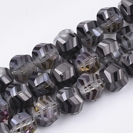 Honeyhandy Electroplate Glass Beads Strands, Half Plated, Frosted, Faceted, Round, Black, 9x10x8.5mm, Hole: 1.5mm, about 70pcs/strand, 24.4 inch