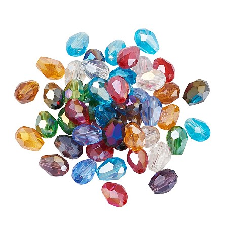 Honeyhandy Glass Beads, AB Color Plated, Faceted, teardrop, Mixed Color, 7~8x6mm, Hole: 1mm