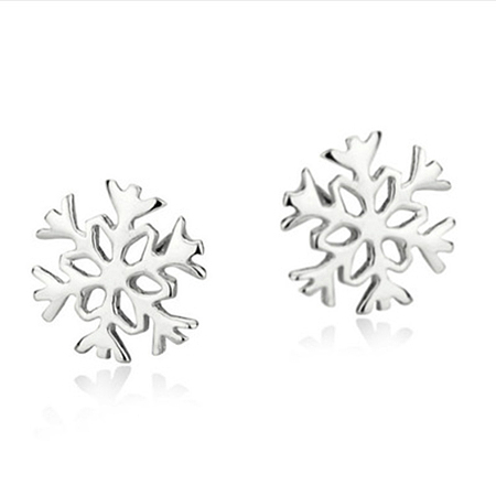 Honeyhandy Real Platinum Plated Brass Snowflake Stud Earrings, 8x8mm