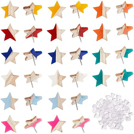 OLYCRAFT 16 Pairs Resin Wooden Stud Earrings Star Shape Vintage Resin Wood Statement with 304 Stainless Steel Pin and Plastic Ear Nuts for Earring Jewelry Findings - Mixed Color