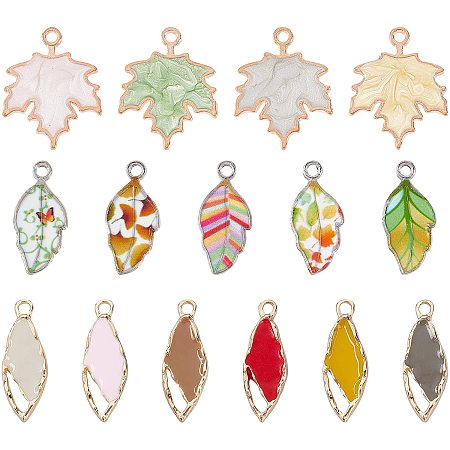OLYCRAFT 30pcs Assorted Colorful Alloy Enamel Pendants 15-Style Enamel Leaf Pendants Leaves Drop Dangle Pendants with Alloy Edge for DIY Crafts Jewelry Making