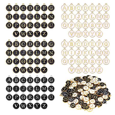 Honeyhandy Golden Plated Alloy Enamel Charms, Enamelled Sequins, Flat Round with Alphabet, Letter A~Z, Golden, 14x12x2mm, Hole: 1.5mm, 26pcs/set, 5sets/box