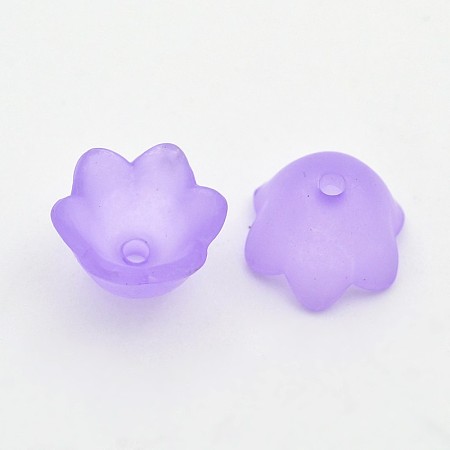 Honeyhandy Transparent Acrylic Beads, Frosted Style, Tulip Flower Bead Caps, Lily of the Valley Medium Purple, 10x9x6.5mm, Hole: 1.5mm, about 2200pcs/500g