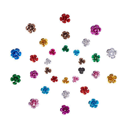 PandaHall Elite 600 Pieces Mixed Color 3-Size Aluminum Rose Flower Tiny Metal Beads Jewelry Making DIY Craft