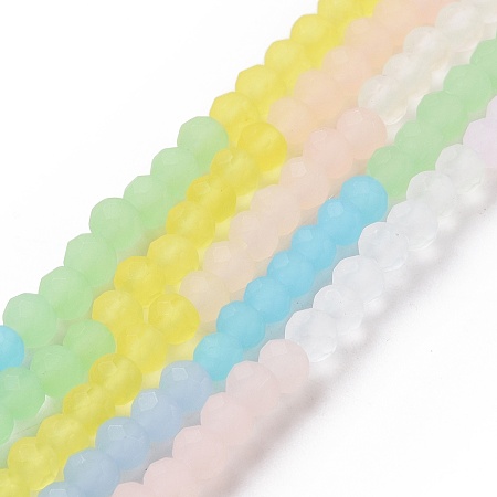 Frosted Glass Bead Strands, Faceted, Round, Colorful, 4x3mm, Hole: 0.9mm, about 147pcs/strand, 19.76''(50.2cm)