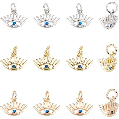Arricraft 18 Pcs 3 Colors Evil Eye Cubic Zirconia Charms, Brass Micro Pave Cubic Zirconia Pendants Brass Evil Eye Charms Pendant for Earrings Bracelets Necklace Jewelry Making