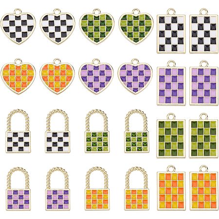 SUPERFINDINGS 24Pcs 3 Styles Autism Awareness Charm Pendants 4 Colors Enamel Alloy Pendant Charms Lock Rectangle Heart with Grid Pattern Charms for DIY Jewellery Crafts Making