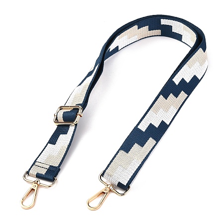 Honeyhandy Polyester Bag Strap, with Zinc Alloy Clasps, Geometric Patterns, for Bag Replacement Accessories, Marine Blue, 66~132x3.6cm