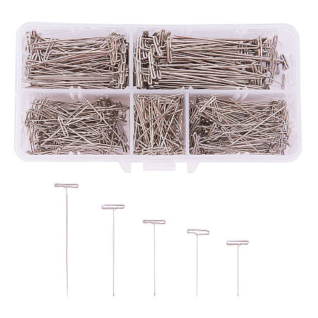 PandaHall Elite 500pcs 5 Size Stainless Steel T-Pins Sewing Craft Pins Needles 1 Inch, 1-1/4 Inch, 1-1/2 Inch, 1-3/4 Inch, 2 Inch for Blocking Knitting, Modelling and Crafts