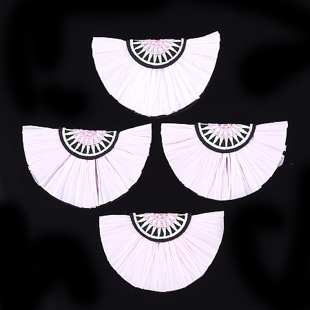 Raffia Decoration Accessories, with Cotton, Fan Shaped, Pink, 41~42x68~69x6mm