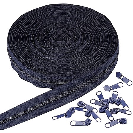 BENECREAT 11 Yard/10m Nylon Zippers #5 Sewing Zippers Nylon Coil Zippers with 20PCS Alloy Zipper Puller for Tailor Sewing Crafts, Prussian Blue