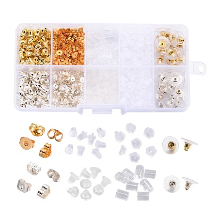 Jewelry Findings Sets, Ear Nuts/Earring Backs  Sets, Mixed Color, 3~5x2.5~6mm, Hole: 0.3~1mm; 740pcs/box