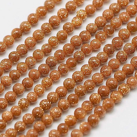 ARRICRAFT Synthetic Goldstone Round Beads Strands, 2mm, Hole: 0.8mm, about 184pcs/strand, 16 inches