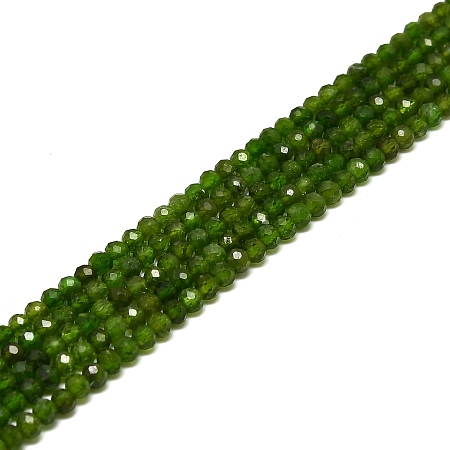 Arricraft Natural Green Diopside Beads Strands, Round, Faceted, 3.5mm, Hole: 0.6mm, about 132pcs/strand, 15.75 inch(40cm)