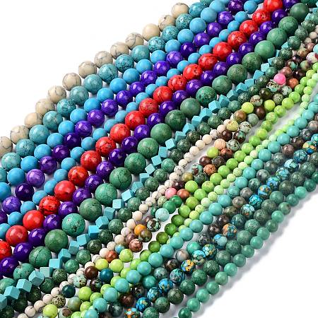 Arricraft Natural & Synthetic Turquoise Bead Strands, Dyed & Heated, Round & Cube, 6~14mm in diameter, Hole: 1~1.4mm, about 27~73pcs/strand, 14.57~15.55 inch(37~39.5cm)