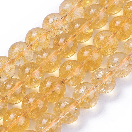 Honeyhandy Natural Citrine Beads Strands, Round, Dyed & Heated, 12mm, Hole: 1mm, about 33pcs/strand, 15.5 inch