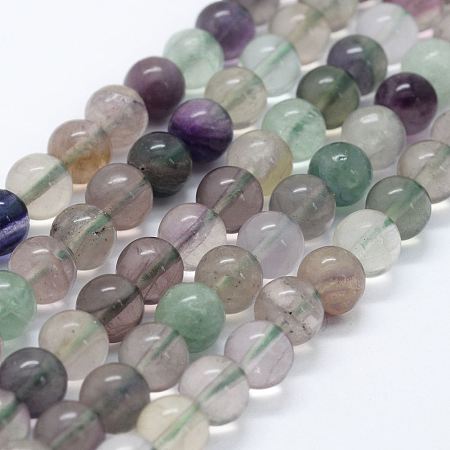 Honeyhandy Natural Fluorite Beads Strands, Round, 8mm, Hole: 1.2mm, about 49pcs/strand, 15.35 inch(39cm)