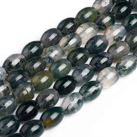 Honeyhandy Natural Moss Agate Beads Strands, Oval, 8~9x6~6.5mm, Hole: 1mm, about 43~48pcs/strand, 15.35 inch(39cm)