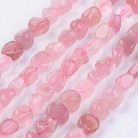 Honeyhandy Natural Rose Quartz Beads Strands, Nuggets, 2~11x4~8x2~4mm, Hole: 1mm, about 62pcs/strand, 15.74 inch