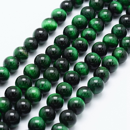 Honeyhandy Natural Tiger Eye Beads Strands, Dyed & Heated, Round, Green, 8mm, Hole: 1mm, about 48pcs/strand, 14.6 inch(37cm)