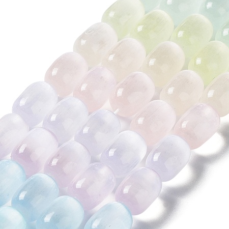 Natural Selenite Beads Strands, Dyed, Macaron Color Drum Beads, Colorful, 8.5x12mm, Hole: 1mm, about 32pcs/strand, 14.96~15.35''(38~39cm)