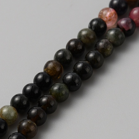 Natural Tourmaline Beads Strands, Round, 5mm, Hole: 0.6mm, about 84~86pcs/strand, 15.12~15.43 inch(38.4~39.2cm)