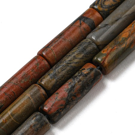 Natural Picasso Stone/Picasso Jasper Beads Strands, Column, 12.5~14x4~4.5mm, Hole: 1mm, about 28~29pcs/strand, 15.35~15.55 inch(39~39.5cm)