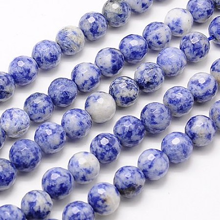 ARRICRAFT Natural Blue Spot Jasper Beads Strands, Faceted, Round, Blue, 10mm, Hole: 1mm, about 38pcs/strand, 15.75 inches