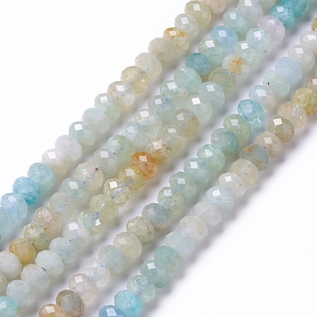 Natural Aquamarine Beads Strands, Faceted, Rondelle, 5x3.5mm, Hole: 0.9mm, about 106~107pcs/strand, 15.35~15.55 inch(39~39.5cm)