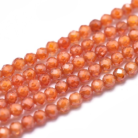 Honeyhandy Cubic Zirconia Bead Strands, Round, Faceted, Orange, 2mm, Hole: 0.2mm, about 14.96 inch(38cm), 184pcs/strand