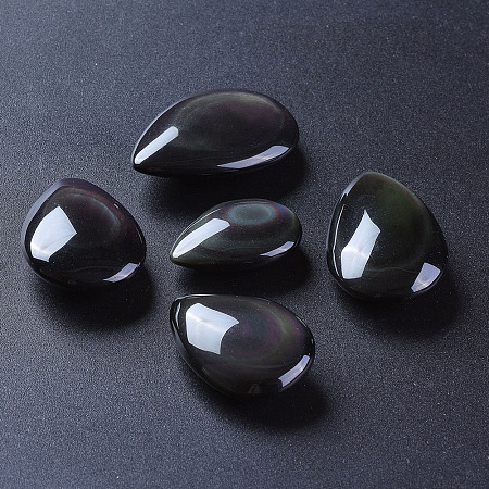 Honeyhandy Natural Obsidian Beads, No Hole, Teardrop, 31~46x21.5~30x10~15mm