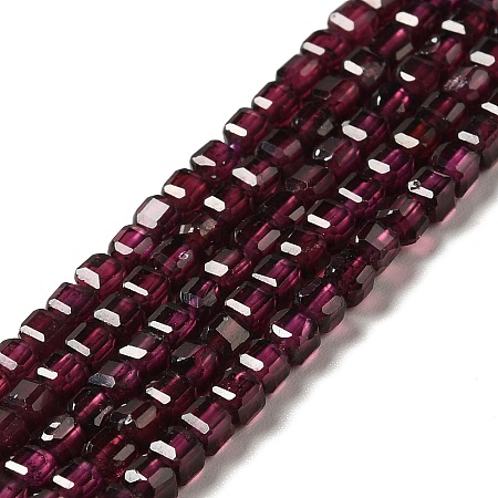 Natural Garnet Beads Strands, Faceted, Cube, 2.5x2.5x2.5mm, Hole: 0.6mm, about 146pcs/strand, 15.55''(39.5cm)