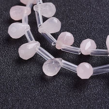 Honeyhandy Natural Rose Quartz Beads Strands, Top Drilled Beads, Teardrop, Faceted, 9x6mm, Hole: 1mm, about 38~44pcs/strand, 16.1 inch~18.1 inch(41~46cm)