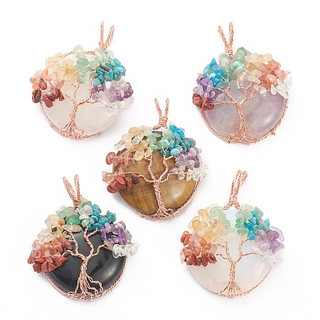 ARRICRAFT Natural & Synthetic Gemstone Pendants with Rose Gold Brass Findings with Mixed Stone Chips, Half Round/Dome, 59~61x48~51x14~16mm, Hole: 10×7mm