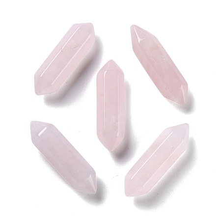 Honeyhandy Faceted Bullet Natural Rose Quartz Double Terminated Pointed Beads for Wire Wrapped Pendants Making, No Hole/Undrilled, 30~32x9x9mm