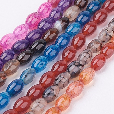NBEADS Natural Agate Beads Strands, Dyed, Barrel, Mixed Color, 9x6mm, Hole: 1mm, about 42pcs/strand, 15.1