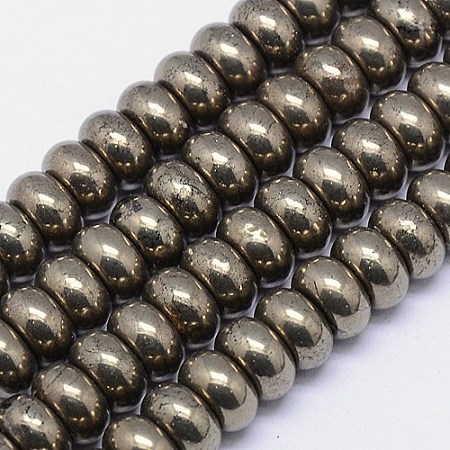 Honeyhandy Natural Pyrite Beads Strands, Rondelle , 10x6mm, Hole: 1mm, about 67pcs/strand, 15.74 inch