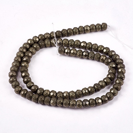 Honeyhandy Natural Pyrite Beads Strands, Rondelle, Faceted, 6x4mm, Hole: 1mm, about 100pcs/strand, 15.74 inch